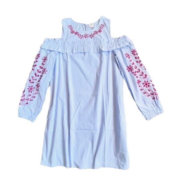 Cupio Embroidery Baby Blue Dress Cold Shoulders Size M - Picture 8 of 8